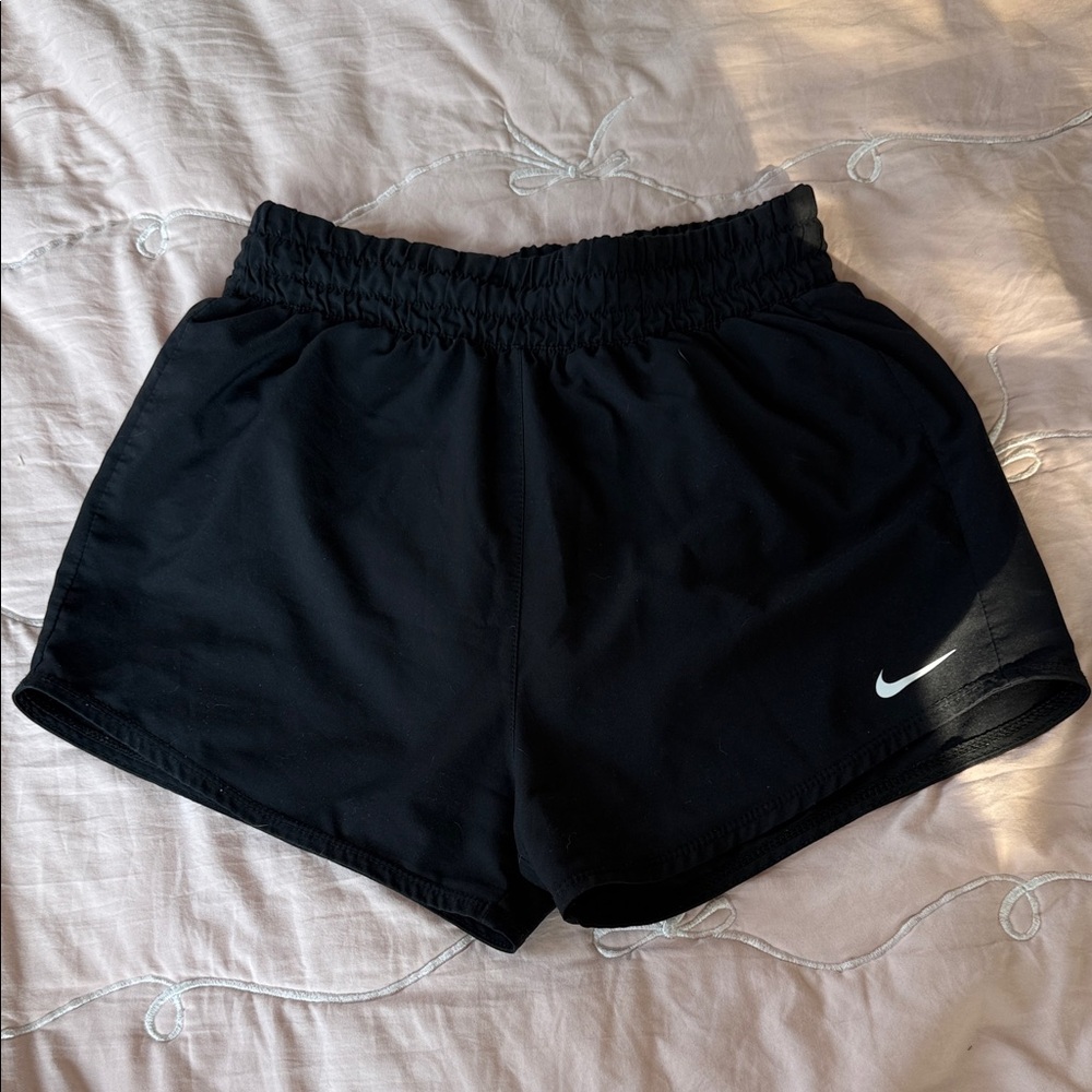 Girls Nike Black Athletic Running Shorts with White Swoosh